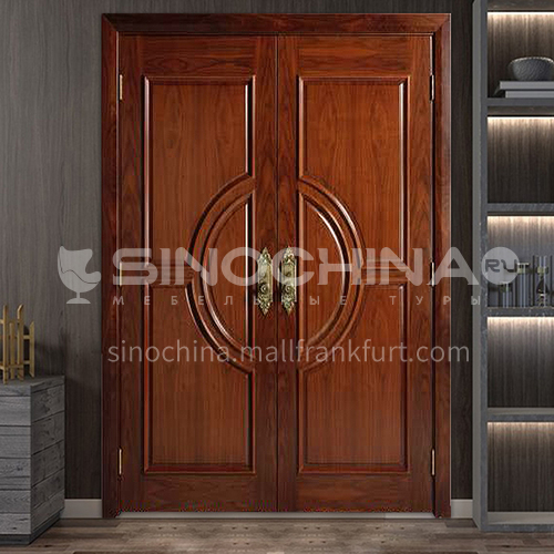 Thai oak log door solid wood double door outdoor wooden door 2